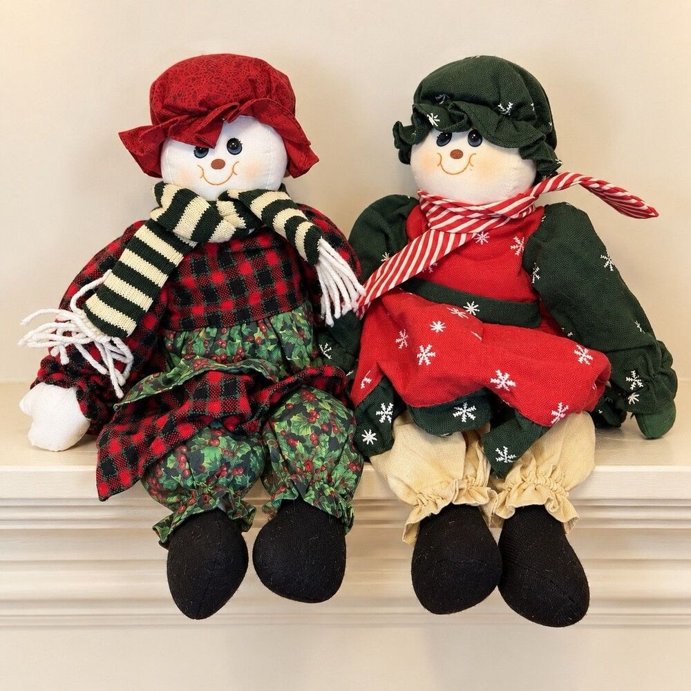 Creative Design Ltd Snowman Snowwoman Shelf Sitter Doll Pair Christmas Decor 16”